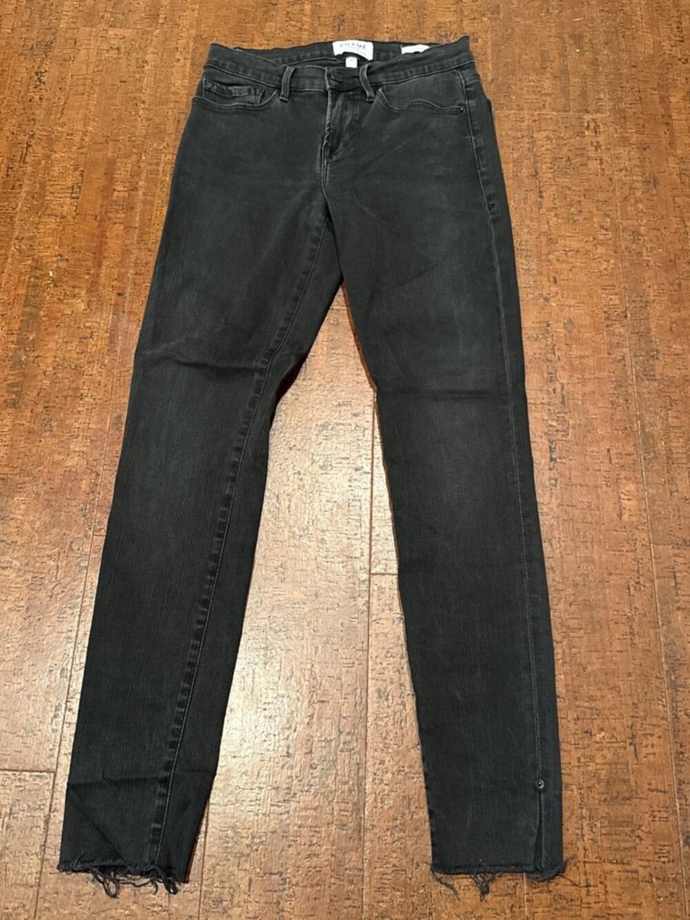 Farme Women’s 27 Black Low-Rise Le Skinny Jeans Stretch Denim Raw Ham